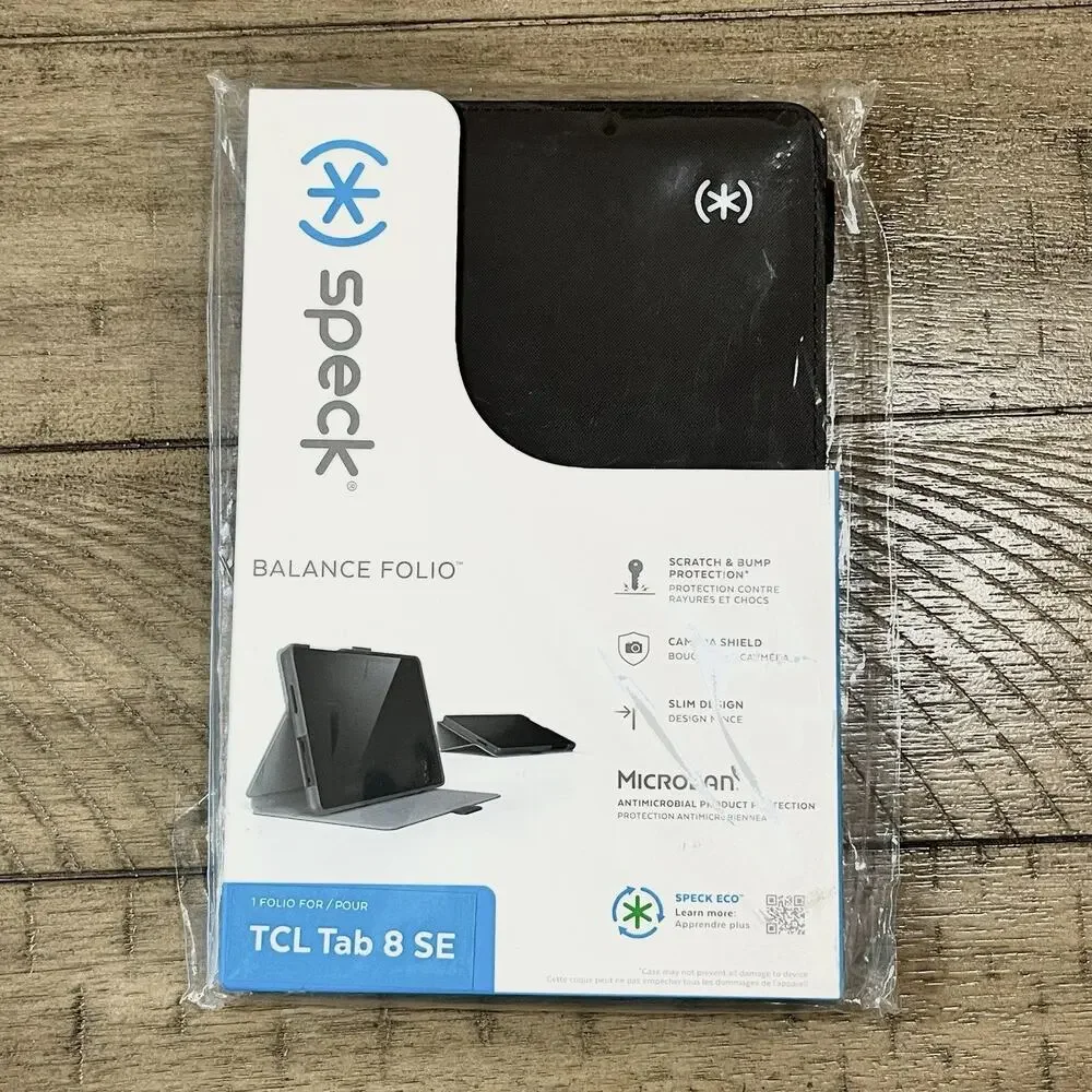 NEW Speck Balance Folio Case for TCL Tab 8 SE Black Protective Cover 4614S